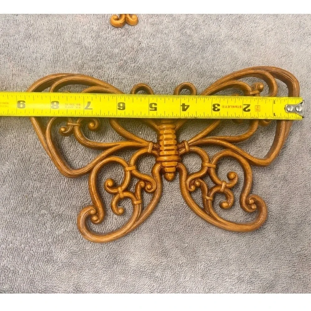 Vintage Burwood Products Butterfly Wall Decor Set of 3 Gold MCM 1970s USA Ratan
